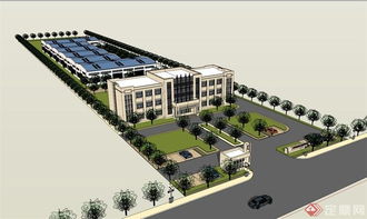 现代风格食品工厂厂房及办公楼一体化SU模型图文设计详解